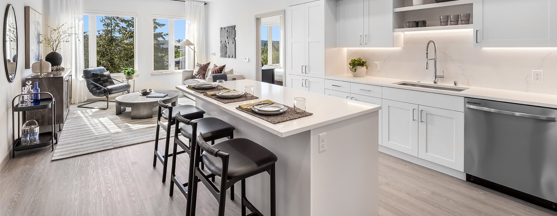 kitchen with bright lighting and ample counter space